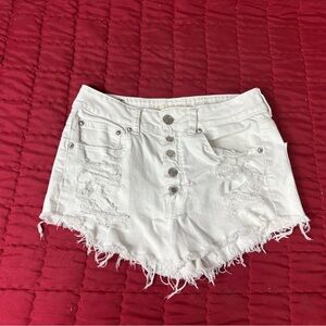 American Eagle Outfitters White Distressed Jean Shorts